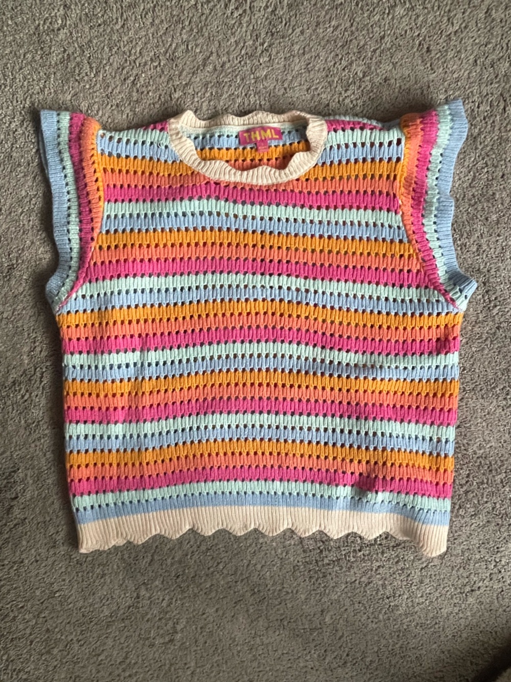 THML Pink and Multicolor Crochet-Style Knit Top